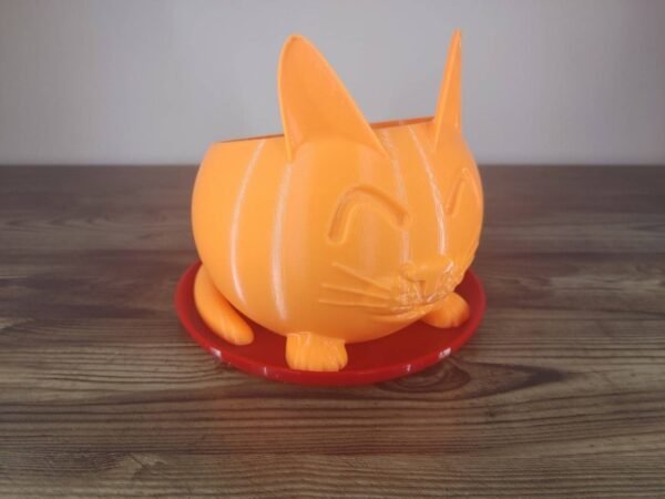 Jamie Creates 3D Printed Animal Planter Cat Orange Medium on Red Saucer Cat Saucer - Select Size