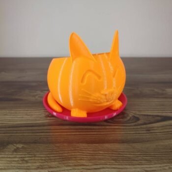 Jamie Creates 3D Printed Animal Planter Cat Orange Small on Red Saucer Cat Saucer - Select Size