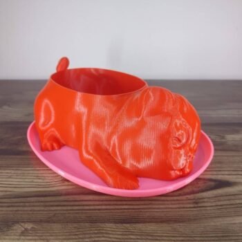 Jamie Creates 3D Printed Animal Planter Dog Red Medium on Pink Saucer Pug Dog Planter - Select Size & Colour