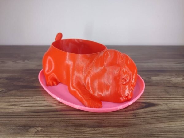 Jamie Creates 3D Printed Animal Planter Dog Red Medium on Pink Saucer Pug Dog Saucer - Select Size