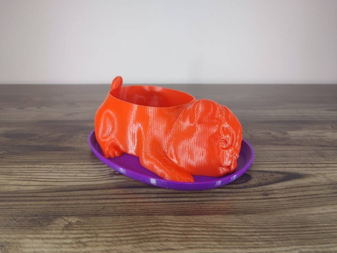 Jamie Creates 3D Printed Animal Planter Dog Red Small on Purple Saucer Pug Dog Planter - Select Size & Colour