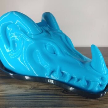 Jamie Creates 3D Printed Animal Planter Dragon Light Blue Large on Black Saucer