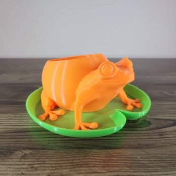 Jamie Creates 3D Printed Animal Planter Frog Orange Small on Green Saucer Frog Saucer - Select Size