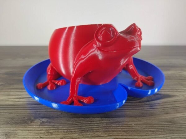 Jamie Creates 3D Printed Animal Planter Frog Red Medium on Blue Saucer Frog Saucer - Select Size