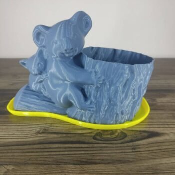 Jamie Creates 3D Printed Animal Planter Koala Grey Medium on Yellow Saucer Koala Saucer - Select Size