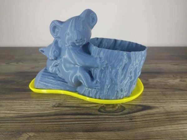 Jamie Creates 3D Printed Animal Planter Koala Grey Medium on Yellow Saucer Koala Saucer - Select Size