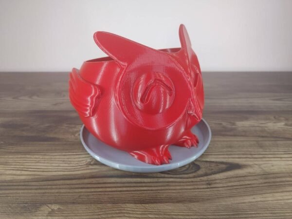 Jamie Creates 3D Printed Animal Planter Owl Fire Engine Red Medium on Silver Saucer Owl Saucer - Select Size