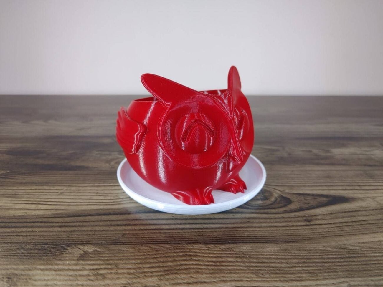 Jamie Creates 3D Printed Animal Planter Owl Fire Engine Red Small on White Saucer Owl Saucer - Select Size