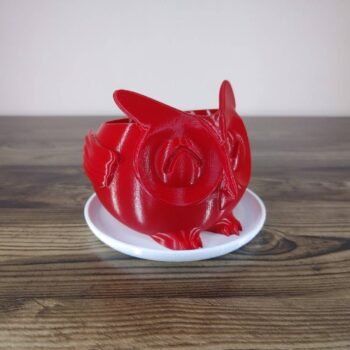 Jamie Creates 3D Printed Animal Planter Owl Fire Engine Red Small on White Saucer Owl Saucer - Select Size