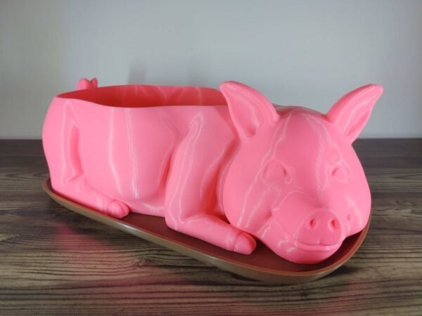 Jamie Creates 3D Printed Animal Planter Pig Pink Large on Brown Saucer Pig Saucer - Select Size