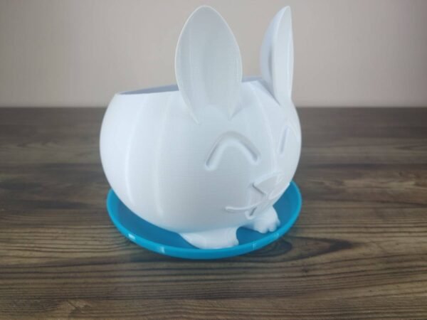 Jamie Creates 3D Printed Animal Planter Rabbit White Medium on Light Blue Saucer Rabbit Saucer - Select Size