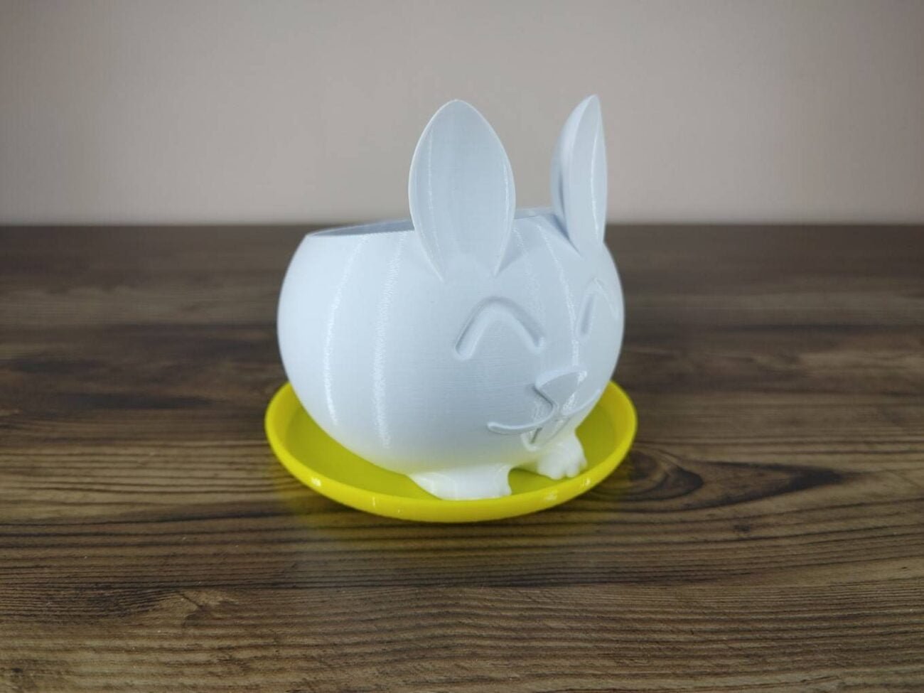 Jamie Creates 3D Printed Animal Planter Rabbit White Small on Yellow Saucer Rabbit Planter - Select Size & Colour