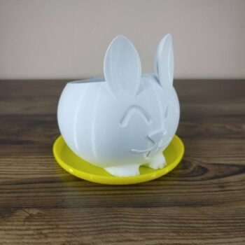Jamie Creates 3D Printed Animal Planter Rabbit White Small on Yellow Saucer Rabbit Planter - Select Size & Colour