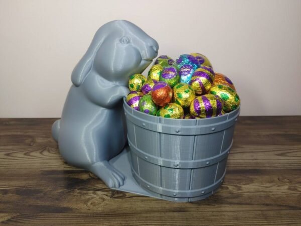 Jamie Creates 3D Printed Animal Planter Rabbit With Barrel Easter Eggs Edition Silver Large Front Angle Rabbit with Barrel Planter - Select Size