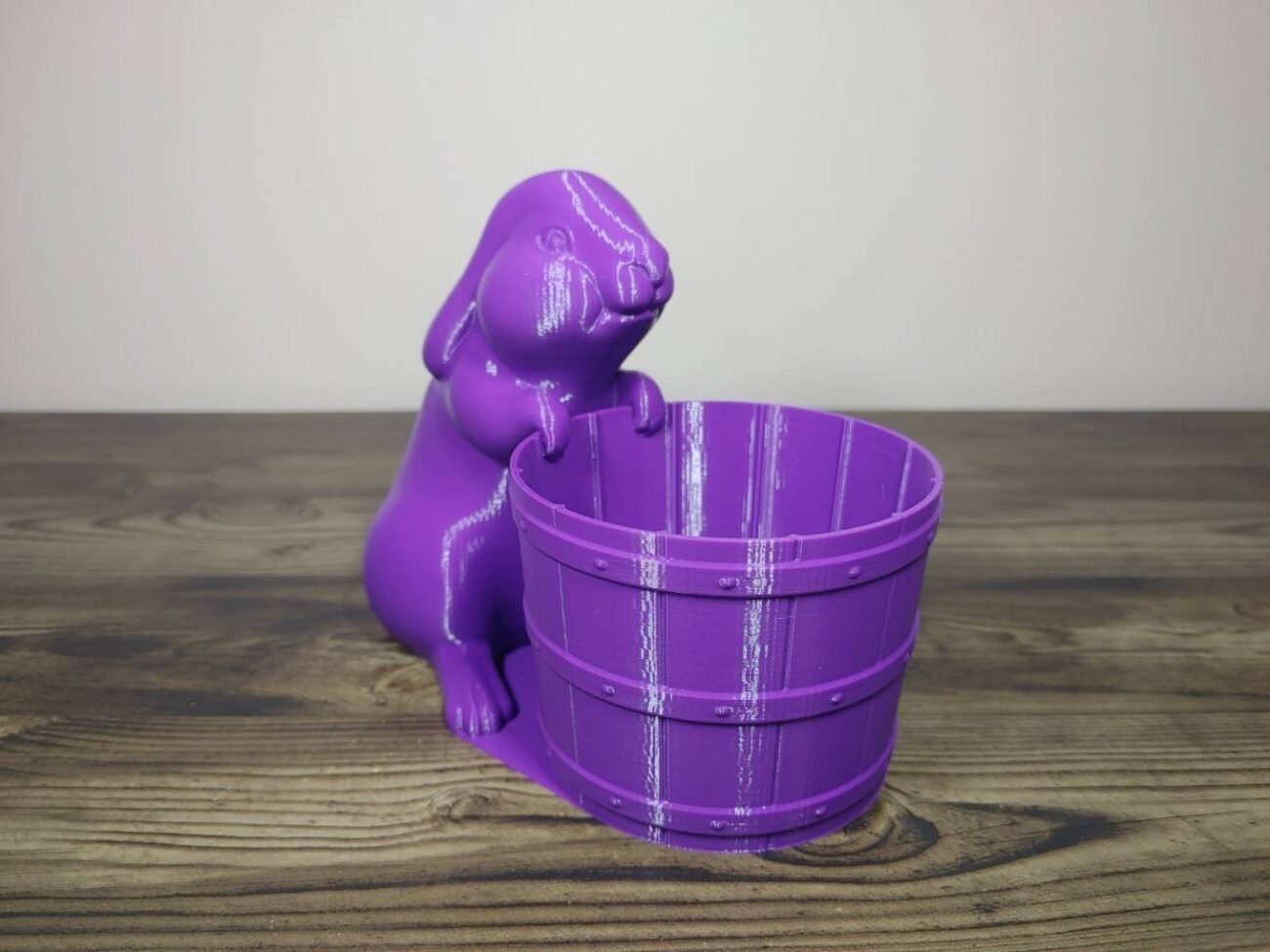 Jamie Creates 3D Printed Animal Planter Rabbit With Barrel Purple Medium Front Angle Rabbit with Barrel Planter - Select Size