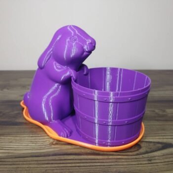 Jamie Creates 3D Printed Animal Planter Rabbit With Barrel Purple Medium on Orange Saucer Rabbit with Barrel Saucer - Select Size