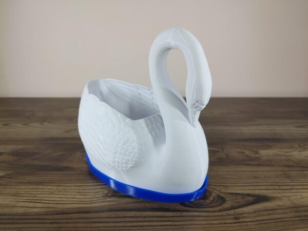 Jamie Creates 3D Printed Animal Planter Swan Curved Medium Front Angle With Blue Saucer Swan Saucer - Select Size