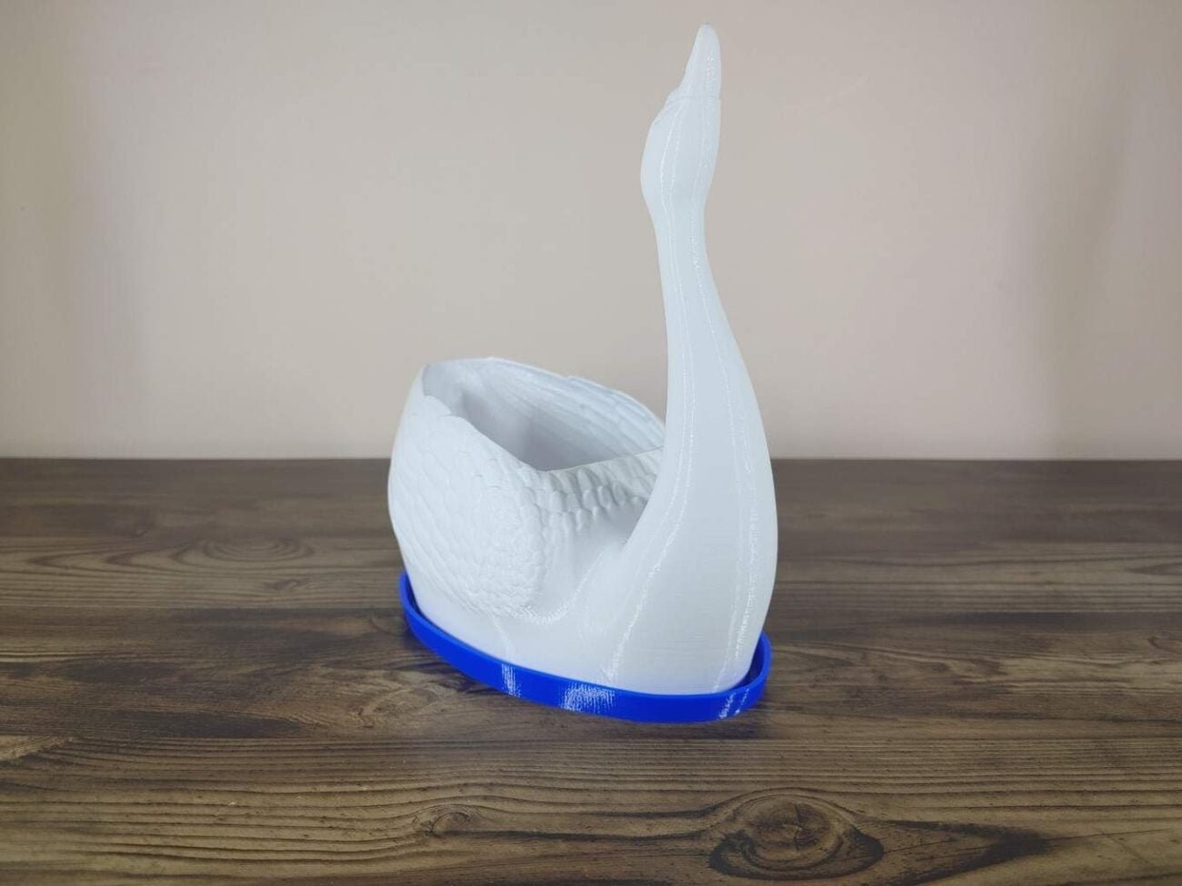 Jamie Creates 3D Printed Animal Planter Swan Straight Medium Front Angle With Blue Saucer Swan Saucer - Select Size