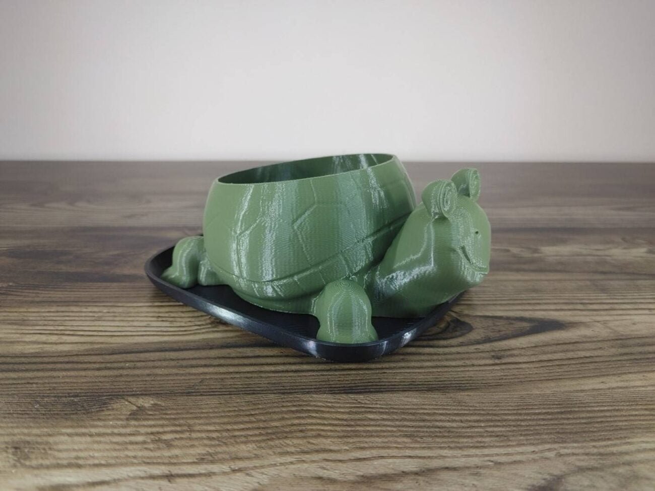 Jamie Creates 3D Printed Animal Planter Tortoise Olive Green Small on Black Saucer Tortoise Saucer - Select Size