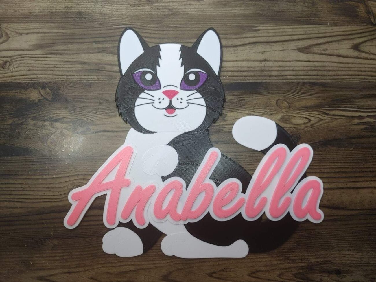 Jamie Creates 3D Printed Name Plaques Cat Anabella Pink Cat - Name Plaque