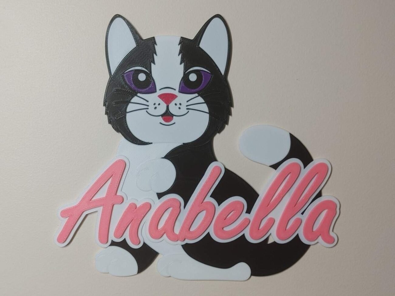 Jamie Creates 3D Printed Name Plaques Cat Anabella Pink Wall Cat - Name Plaque