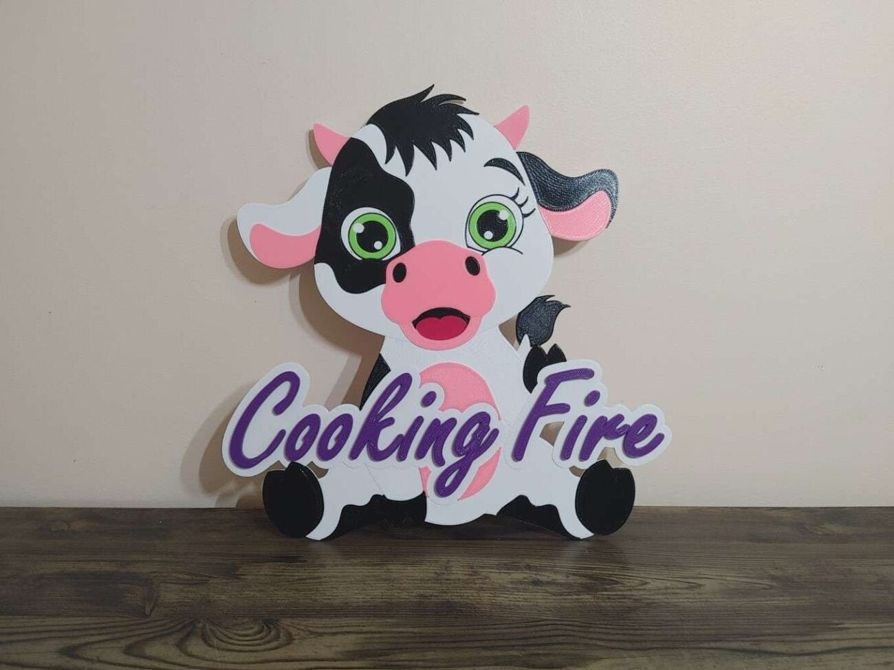 Jamie Creates 3D Printed Name Plaques Cow Cooking Fire Purple Cow - Name Plaque
