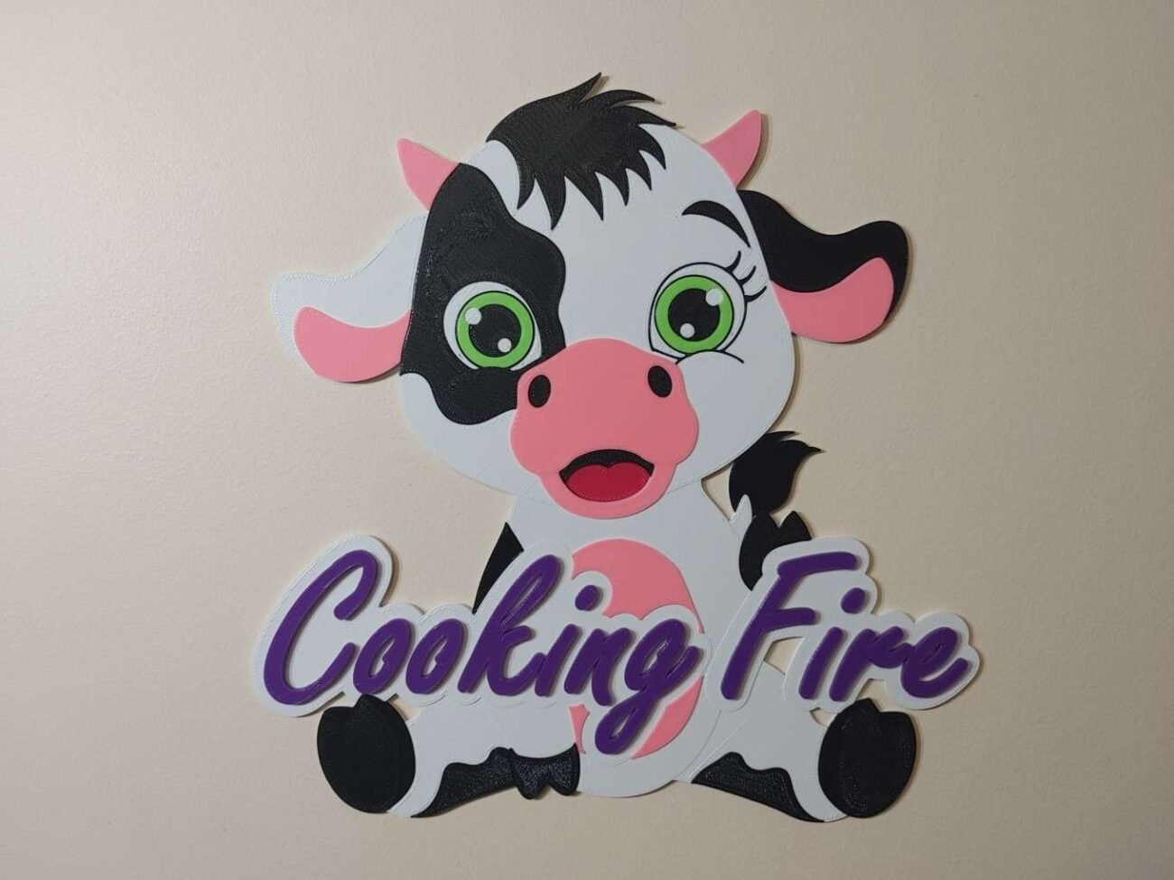 Jamie Creates 3D Printed Name Plaques Cow Cooking Fire Purple Wall Cow - Name Plaque
