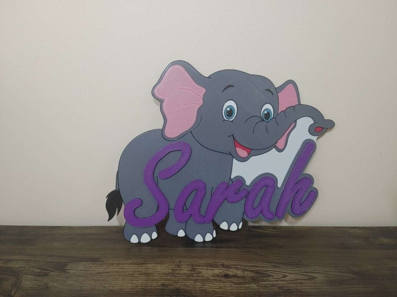 Jamie Creates 3D Printed Name Plaques Elephant Sarah Purple Elephant - Name Plaque