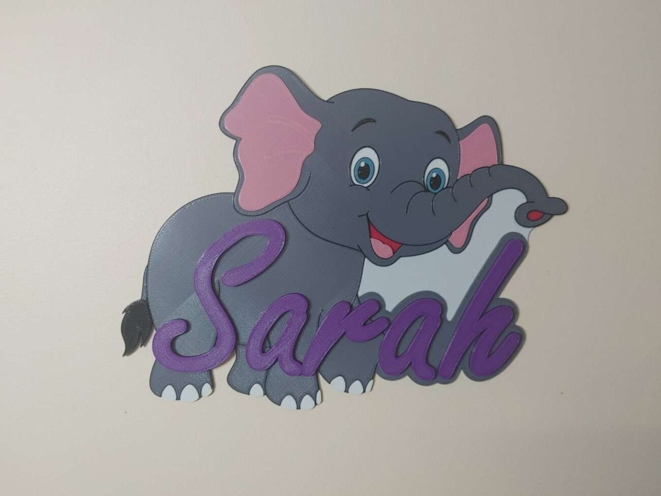 Jamie Creates 3D Printed Name Plaques Elephant Sarah Purple Wall Elephant - Name Plaque