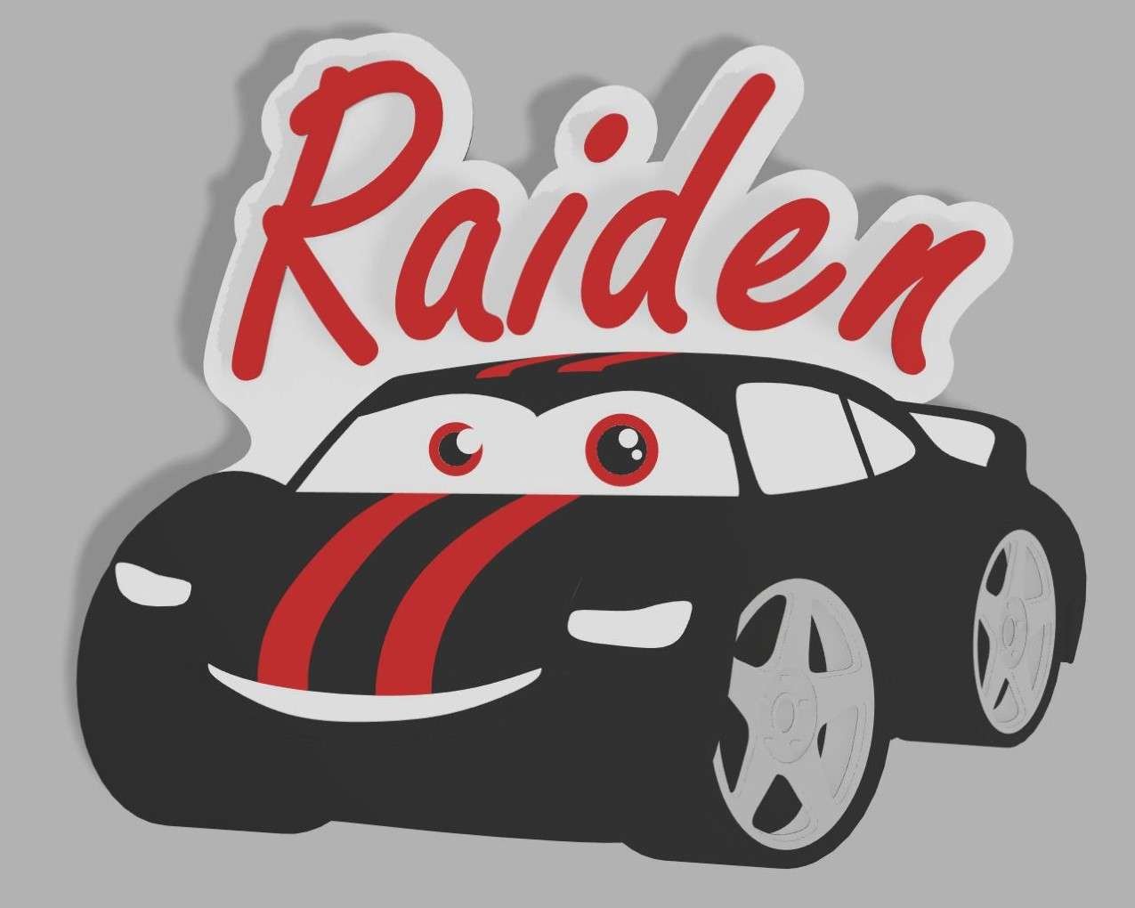 Jamie Creates 3D Printed Name Plaques Race Car Raiden Black Render Race Car - Name Plaque