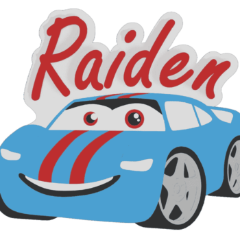 Jamie Creates 3D Printed Name Plaques Race Car Raiden Blue Render Race Car - Name Plaque