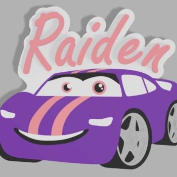 Jamie Creates 3D Printed Name Plaques Race Car Raiden Purple Render Race Car - Name Plaque