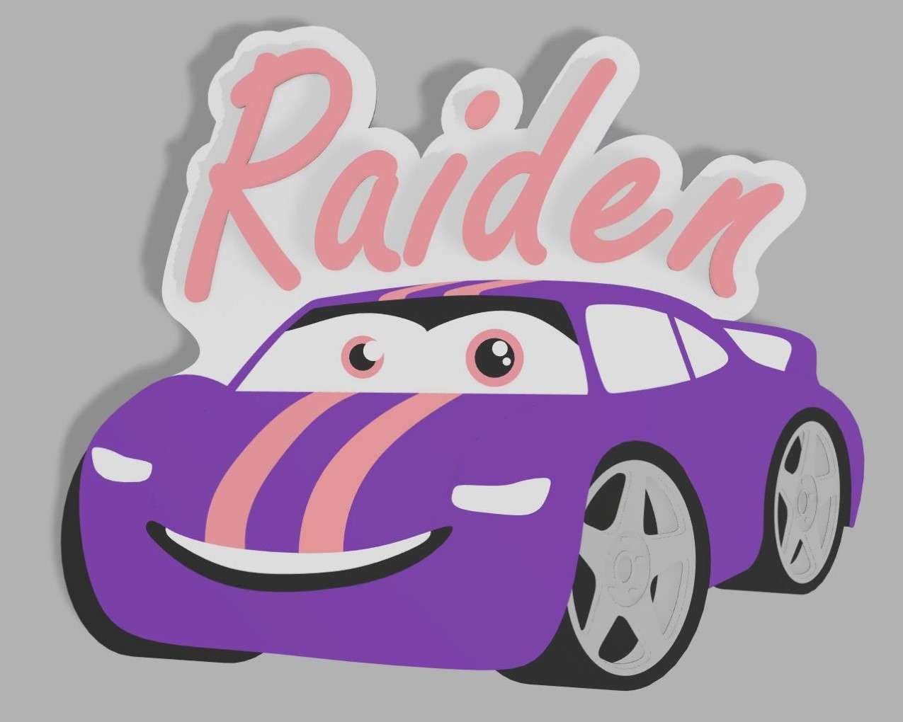 Jamie Creates 3D Printed Name Plaques Race Car Raiden Purple Render Race Car - Name Plaque
