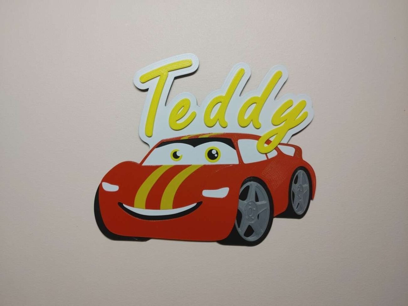 Jamie Creates 3D Printed Name Plaques Race Car Teddy Red Yellow Wall Race Car - Name Plaque