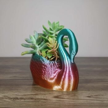 Jamie Creates 3D Printed Animal Planter Curved Swan Rainbow Colour with Succulent X-Small FA Swan Curved Planter - Rapid Rainbow - Select Size