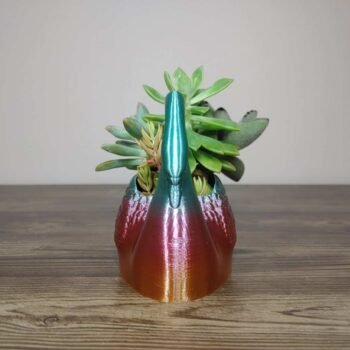 Jamie Creates 3D Printed Animal Planter Curved Swan Rainbow Colour with Succulent X-Small Front Swan Curved Planter - Rapid Rainbow - Select Size
