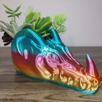 Jamie Creates 3D Printed Animal Planter Dragon Rainbow Colour with Succulent Medium FA