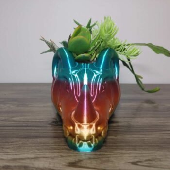 Jamie Creates 3D Printed Animal Planter Dragon Rainbow Colour with Succulent Medium Front