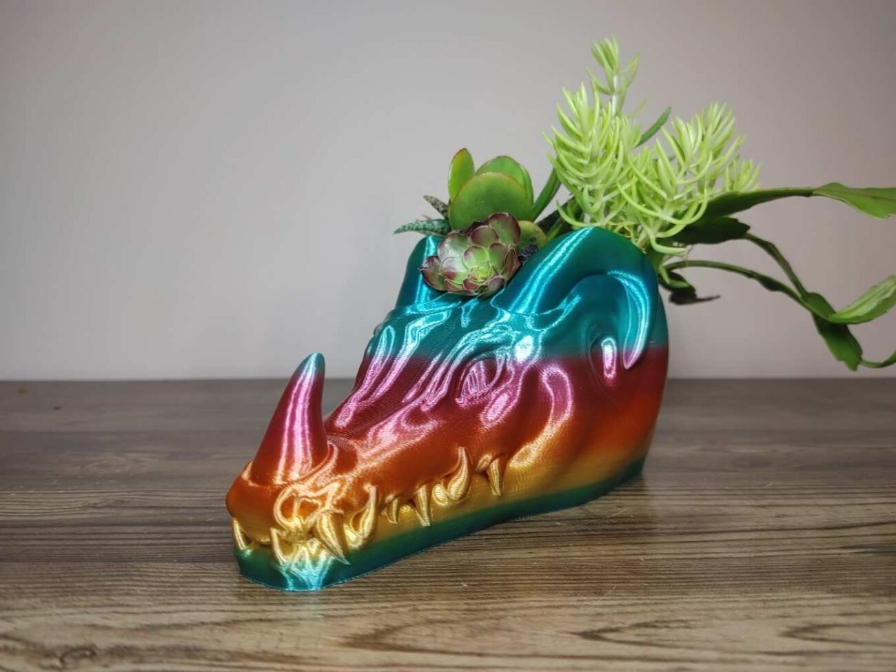 Jamie Creates 3D Printed Animal Planter Dragon Rainbow Colour with Succulent Medium Other FA Dragon Planter - Rapid Rainbow - Select Size