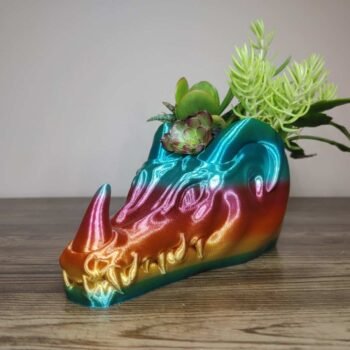 Jamie Creates 3D Printed Animal Planter Dragon Rainbow Colour with Succulent Medium Other FA