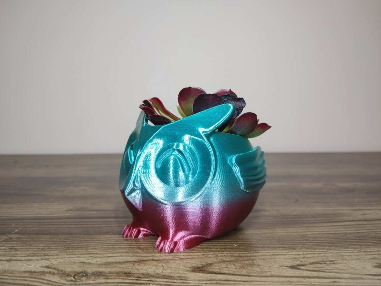 Jamie Creates 3D Printed Animal Planter Owl Rainbow Colour with Succulent X-Small FA Owl Planter - Rapid Rainbow - Select Size