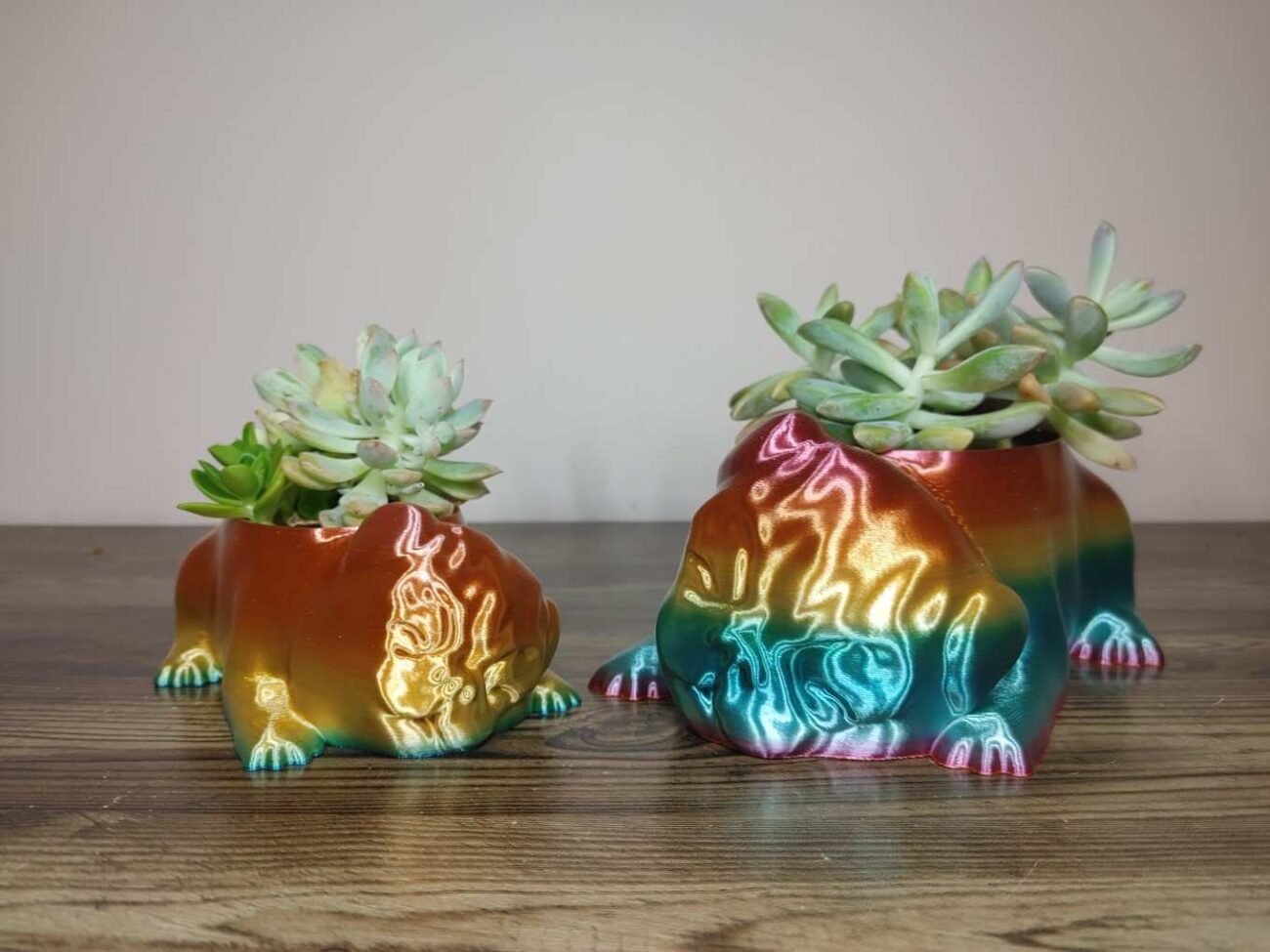 Jamie Creates 3D Printed Animal Planter Pug Dog Rainbow Colour with Succulent Other 2 Sizes Pug Dog Planter - Rapid Rainbow - Select Size
