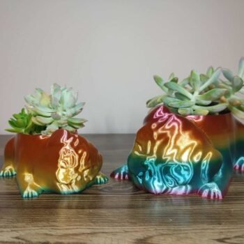 Jamie Creates 3D Printed Animal Planter Pug Dog Rainbow Colour with Succulent Other 2 Sizes