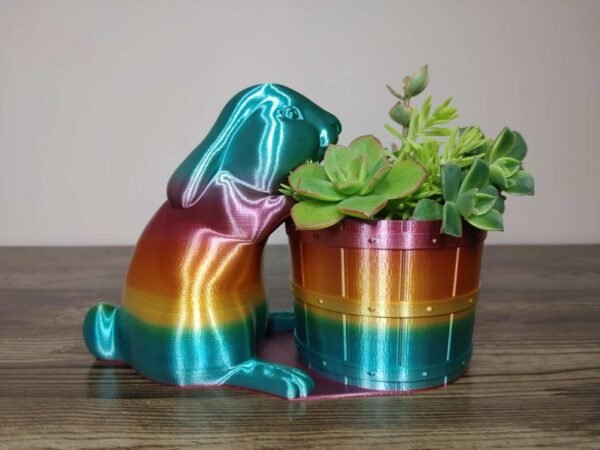 Rabbit with Barrel Planter - Rapid Rainbow - Select Size