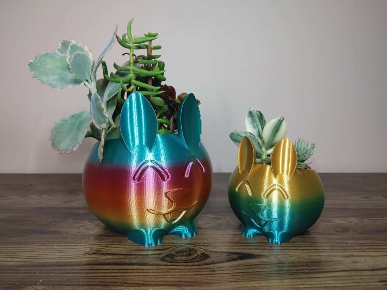 Jamie Creates 3D Printed Animal Planter Rabbit Rainbow Colour with Succulent 2 Sizes Rabbit Planter - Rapid Rainbow - Select Size