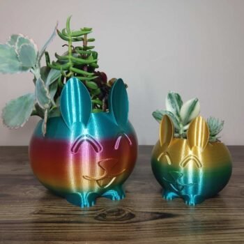 Jamie Creates 3D Printed Animal Planter Rabbit Rainbow Colour with Succulent 2 Sizes