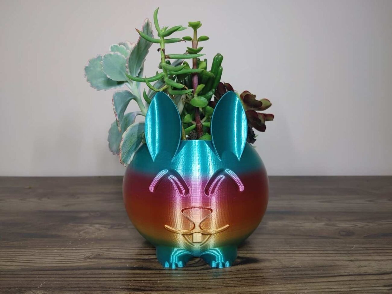 Jamie Creates 3D Printed Animal Planter Rabbit Rainbow Colour with Succulent Medium Other Front Rabbit Planter - Rapid Rainbow - Select Size