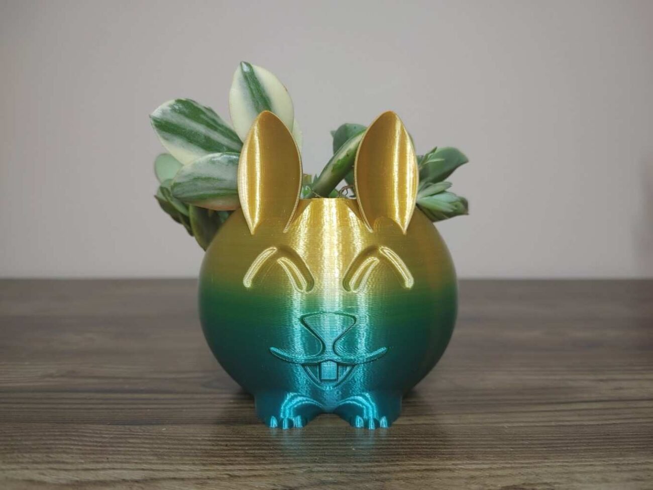 Jamie Creates 3D Printed Animal Planter Rabbit Rainbow Colour with Succulent X-Small Front Rabbit Planter - Rapid Rainbow - Select Size