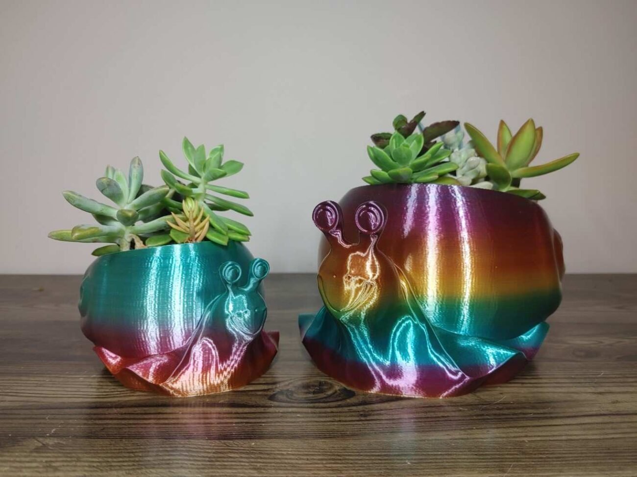 Jamie Creates 3D Printed Animal Planter Snail Rainbow Colour with Succulent 2 sizes Snail Planter - Rapid Rainbow - Select Size
