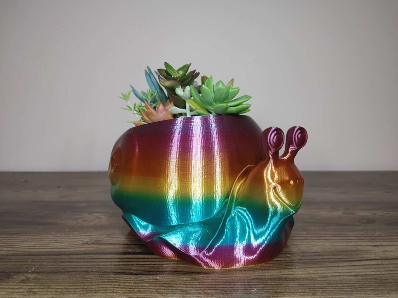 Jamie Creates 3D Printed Animal Planter Snail Rainbow Colour with Succulent Medium Other FA